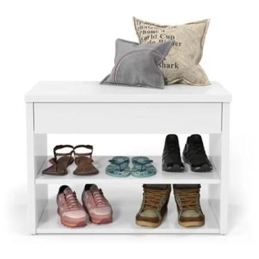 Imagem de Sapateira Caixa Multiuso Sapatos Quarto Banco Sentar Calçadeira para Hall de Entrada Retrô Decoração Hall 1 Gaveta (Branco)