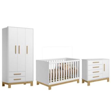 Imagem de Quarto Infantil 3 Peças com Berço Q Encanto Slim Branco - Qmovi, Branc