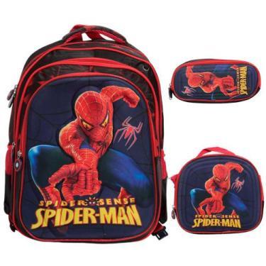 Imagem de Kit Mochila Infantil Homem Aranha 3d Costas Lancheira Estojo - Plike, 