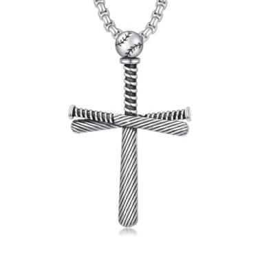 Imagem de YOAIYOJIA Colar com cruz para homens e mulheres, crucifixo de prata esterlina 925, beisebol, celta, Ankh, osso, bandeira, unha, pingente de cruz gótica com corrente de aço inoxidável para ele