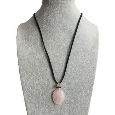 Imagem de Colar Cordão Regulável Pingente Quartzo Rosa Talismã - EQUILIBRIO, Ros