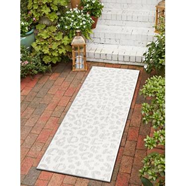 Imagem de Unique Loom Tapete para área externa coleção Safari – Leopardo (corredor de 6 x 2,1 m, cinza marfim)