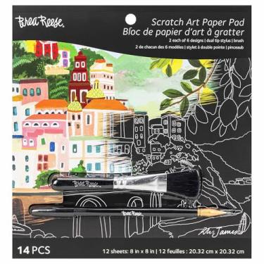 Imagem de Brea Reese: Scratch Art Paper Pad - Joyful Landscapes - 6 Designs, Metallic Guided Art, Dual-Tip Stylus & Brush, 12 Easy-to-Frame 8x8 pgs, Adult Craft