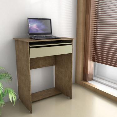 Imagem de Escrivaninha Pequena com Gaveta e Suporte de Teclado Bella 63cm X 79cm Canela/Off White