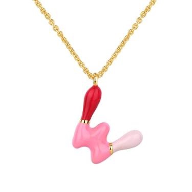 Imagem de Kainier Colar com letra bolha com inicial para mulheres e meninas, pingente colorido com nome do alfabeto, pingente delicado fofo banhado a ouro 14 K, joias para presentes, Banhado a ouro, Sem Pedra