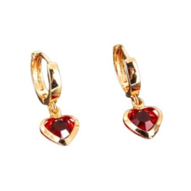 Imagem de Brinco coração vermelho banhado ouro 18k pedra zircônia vermelha