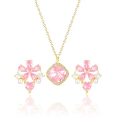 Imagem de JIEMUCHU Conjunto de joias de pérola de prata esterlina com zircônia brilhante, conjunto de colar de brincos de pérola para mulheres, joias de casamento para noivas damas de honra, dia das mães, 1.8cm