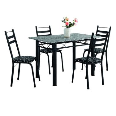 Imagem de Conjunto De Mesa Itália Com 4 Cadeiras 1,20m Preto / Floral Granito Artefamol