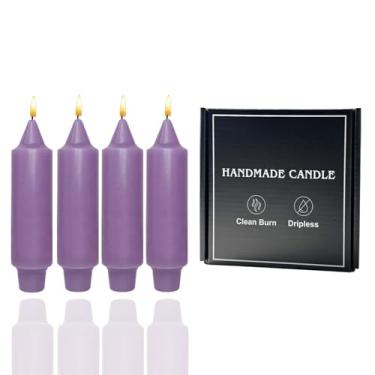 Imagem de Velas cônicas, 25,4 cm, conjunto de 4 velas cônicas de metal, velas longas, castiçais longos, velas cônicas em espiral, jantar em casa, festa, casamento, dia das bruxas (4, roxo, 12,7 cm)