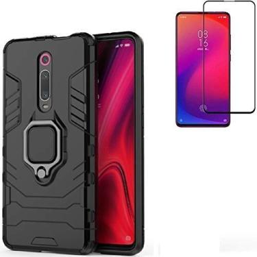Imagem de Capa para Xiaomi Redmi K20 / K20 Pro, capa protetora híbrida resistente à prova de choque com camada dupla para Xiaomi Redmi K20/K20 Pro/Mi 9T/9T Pro protetor de tela de vidro temperado, Preto