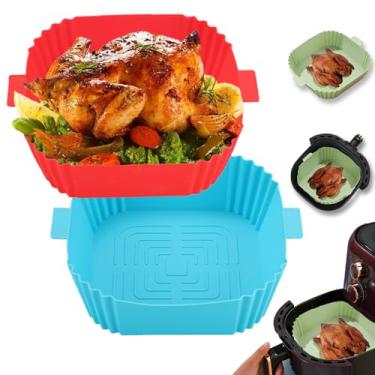 Imagem de LYHOLKEER 2 forros de silicone para fritadeira a ar de 19,3 cm para fritadeira a ar de 3 a 6 litros, reutilizáveis, fáceis de limpar, antiaderentes, forros quadrados de airfryer para fritadeira