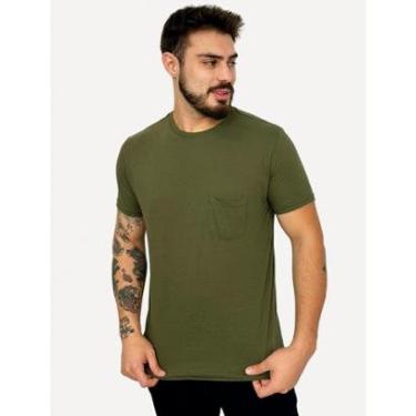 Imagem de Camiseta King & Joe Masculina Slim Eco Crewneck Pocket Verde Militar-Masculino