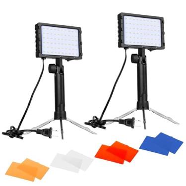 Imagem de EMART Kit de iluminação fotográfica portátil contínua de 60 LEDs para mesa, câmera fotográfica, estúdio de gravação de vídeo, lâmpada com suporte de tripé ajustável e filtros de cor – 2 pacotes