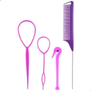 Imagem de Kit 4 Acessórios para Penteado Pente Agulhas e Tira Laço Baby Hair Penteado Infantil Penteado Adulto (Lilás)