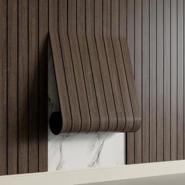 Imagem de Yutianli Painel de parede de ripas de PVC descasque e cole 299.7 cmx 39.9 cm Painel de ripas de madeira sintética Grão de madeira defumada Painel de parede 3D autoadesivo à prova de som para paredes e