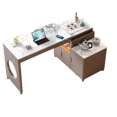 Imagem de Mesa de Chá Mesa lateral giratória, mesa de chá telescópica móvel, mesa de centro de rock moderno com rodas Mesa Lateral(Brown)