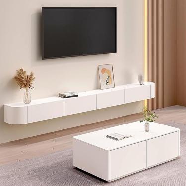 Imagem de Suporte De Tv Flutuante De 220/240 Cm Prateleiras De Tv Montadas Na Parede Com 2 Portas / 2 Gavetas Multi Compartimento De Armazenamento Suporte De Tv Adequado Para Sala De, White, 240cm/94.4in