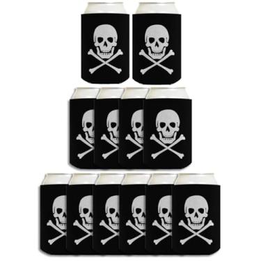 Imagem de Divertida cerveja Coolie Caveira ossos cruzados pirata Jolly Roger Pacote com várias latas refrigeradores Coolie Drink Coolies, Preto, 12
