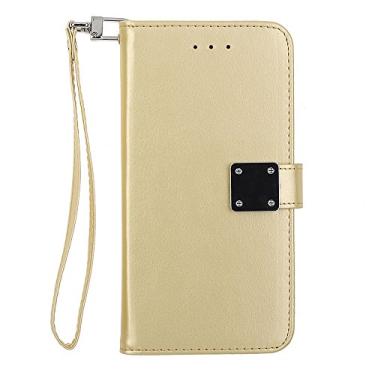 Imagem de Cube Apple iPhone 8 Plus/7P/6s P/6P - Capa carteira de couro personalizada dourada com bolsa para cartão de crédito e clipe cromado