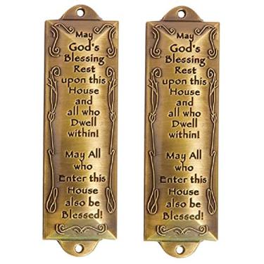 Imagem de Art Judaica 2 x Bless This House Brass Mezuzah with Hebrew Parchment in Gift Box & Placement Guide