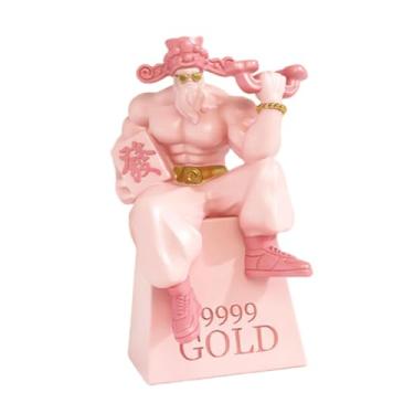 Imagem de XLWLLNJ God of Wealth estátua estatueta decorativa criativa colecionável colecionável shen sculpture desktop ornament for anding Room Bookshelf, Rosa