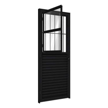 Imagem de Porta De Alumínio De Giro Mista Com Postigo E Grade 215x85cm Riobras Preto