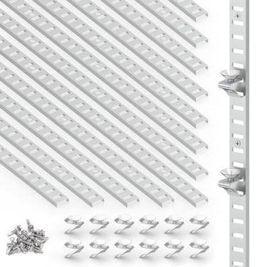 Imagem de Air Jade Suportes de prateleira ajustáveis, pacote com 12 pilhas e clipes de prateleira de 43 cm, com 12 ventosas, kit de trilhos de prateleira de parede de metal para armário, armário e organização