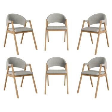 Imagem de Kit 6 Cadeiras Para Mesa De Jantar Moderna Linho Balaqui Cinza Claro
