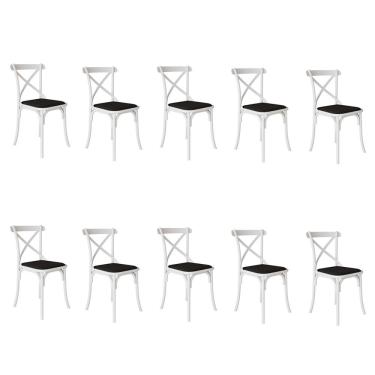 Imagem de Kit 10 Cadeiras Katrina Assento Corano Preto Aço Branco