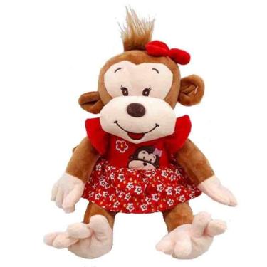 Imagem de Macaca Pelúcia 38 Cm Vestido Vermelho