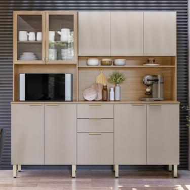 Imagem de Armário de Cozinha Compacta Porto Rico 10 Portas 2 Gavetas MDF 198cm Amêndoa