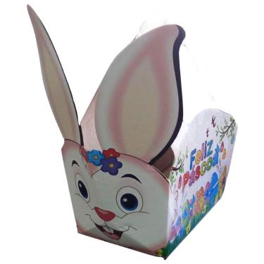 Imagem de Cestinha De Páscoa Coelho Rosa 3d Com Alça