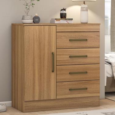 Imagem de Cômoda 4 Gavetas 1 Porta Com Rodizios Chile - Amêndola Touch Amêndola Touch