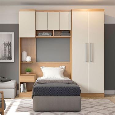 Imagem de Guarda Roupa Modulado Painel Cabeceira Selen4pçs Menu Móveis Carvalho