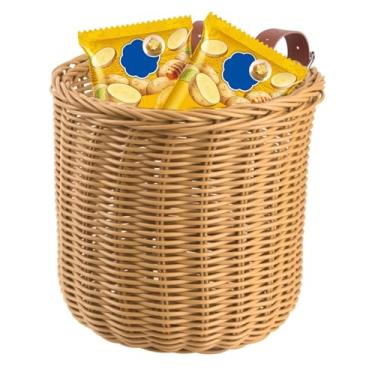 Imagem de Cesto De Bicicleta Para Meninas | Cesto Em Sintético Para Guidão,Porta-Objetos Artesanal Com Alças Em PU Para Trotinetes Crianças Praia E Passeio