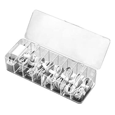 Imagem de Caixa organizadora de cabos transparente com 8 compartimentos, caixa organizadora de cabos de carregamento USB.