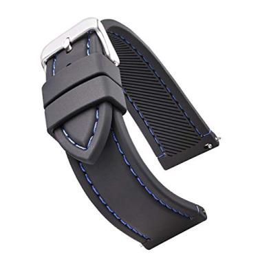 Imagem de STUNNING SELECTION ALPINE Pulseira de relógio costurada de silicone suave e esportiva com barras de mola de liberação rápida - preto/branco, preto/vermelho, preto/azul, preto/amarelo, preto/laranja