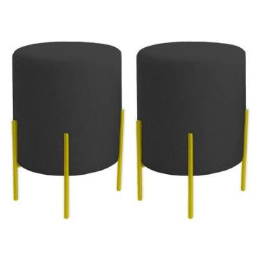 Imagem de Kit 2 Puffs Orgânicos Boucle Thor Com Pés De Ferro Dourado - 7 Decor, 