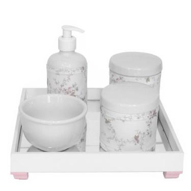 Imagem de Kit Higiene Espelho Potes Porcelana Gel Bebê Rosa Molhadeira - Potinho