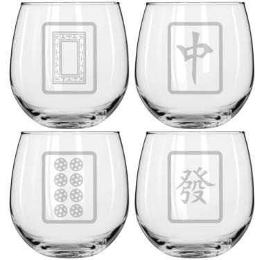 Imagem de MIP Conjunto de 4 taças de vinho para presente de vinho tinto ou branco Mahjong Tiles Collection (sem haste de 473 ml)