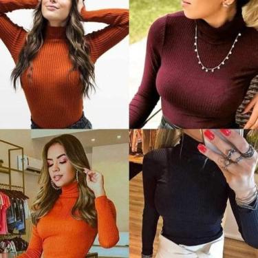 Imagem de Blusa feminina gola alta manga longa malha canelada - moda filo, Verme