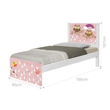 Imagem de Cama Solteiro com Cabeceira Adesivada Corujinhas e Borboleta - CASA H