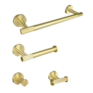Imagem de Acessórios para banheiro em ouro escovado, porta-toalhas, porta-copos, porta-toalhas, suporte para papel higiênico, porta-escova de vaso sanitário, gancho para casaco (conjunto com 4 peças C)