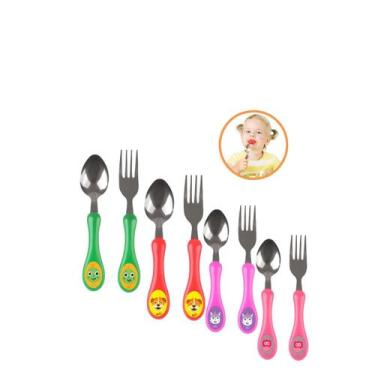 Imagem de Kit Infantil Colher E Garfo Inox Colorido Com Estampa - zein