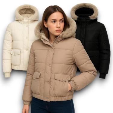 Imagem de Jaqueta Feminina Couro Forrada Bobojaco Casaco Capuz Outono Inverno pe