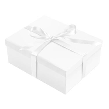 Imagem de ysmile Caixa de presente branca com tampa para presente grande caixa de presente dobrável com fita de papel de enchimento para aniversário de aniversário 30 x 24 x 12 x 12 cm
