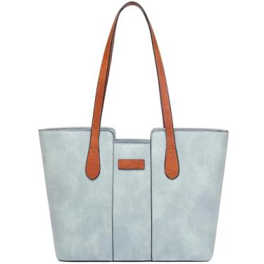 Imagem de ToLFE Sacolas femininas bolsas e bolsas de mão com alça superior bolsa de ombro de couro PU Hobo, Azul claro/marrom