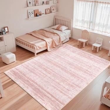 Imagem de Tapete de berçário para bebês meninas - 15 x 23 abstrato bonito moderno lavável boho, tapete dobrável amigo da pele para sala de jogos infantil (rosa blush, 1,88 x 2,5 m)