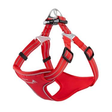 Imagem de EXCELLENT ELITE SPANKER Peitoral refletivo de nylon para cães, acolchoado, sem puxão, ajustável, com placa de identificação, clipe frontal, peitoral para cães pequenos, médios e grandes (vermelho, P)