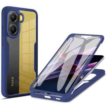 Imagem de MRRSIWEI Capa para Xiaomi Poco F7 5G, [Protetor de tela embutido] [À prova de choque de grau militar] Capa protetora robusta transparente de 360° para Xiaomi Poco F7 5G. Azul completo